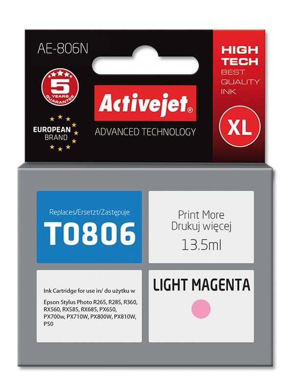 Cartus compatibil T0806 light magenta pentru Epson C13T08064010, Premium Activejet, Garantie 5 ani
